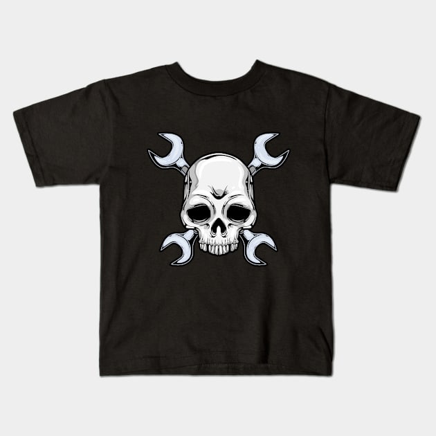 Mechanic Tool with Skull Symbol Kids T-Shirt by Markus Schnabel